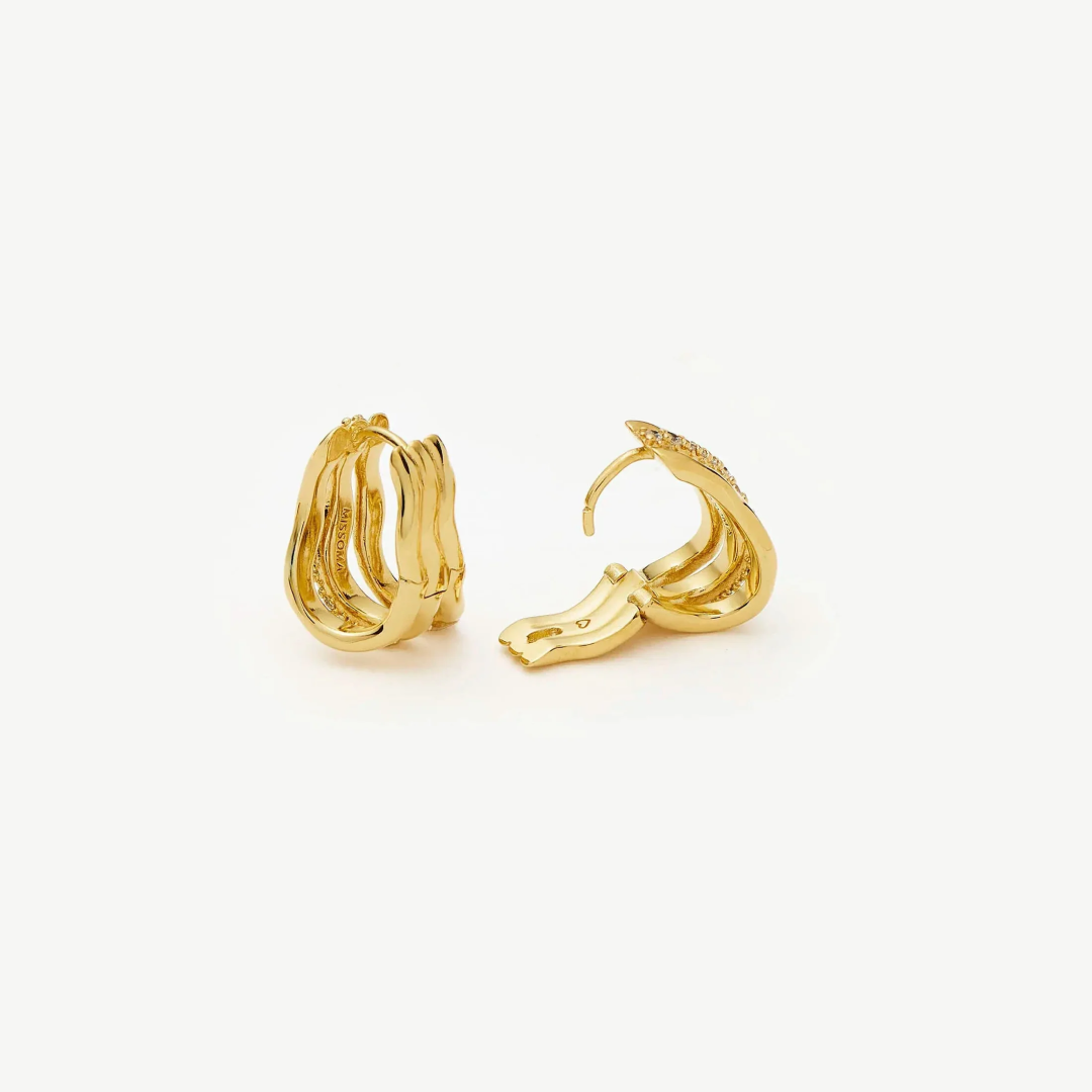 18K Gold Molten Snow Triple Hoop Earrings