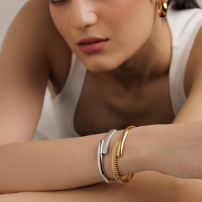 18K Gold Plated Ridged Double Layer Bracelet