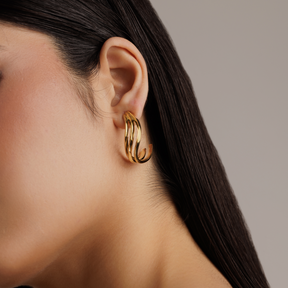 18K Gold Plated Sculpted Tri-Hoop Earrings