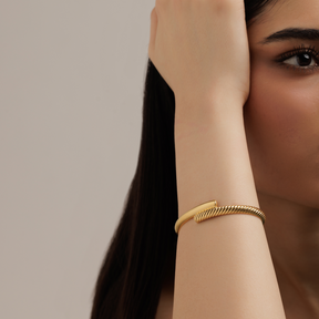 18K Gold Plated Ridged Double Layer Bracelet