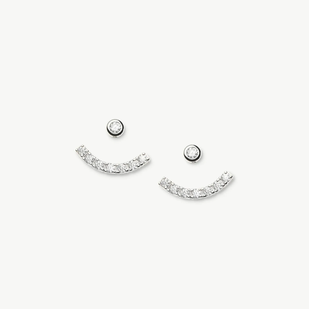 Silver Tennis Ear Jacket Stud Earrings