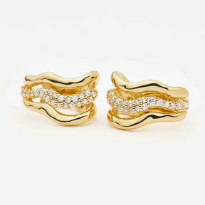 18K Gold Molten Snow Triple Hoop Earrings
