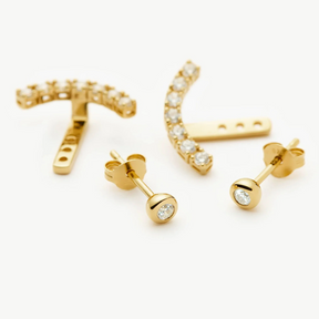 18K Gold Tennis Ear Jacket Stud Earrings
