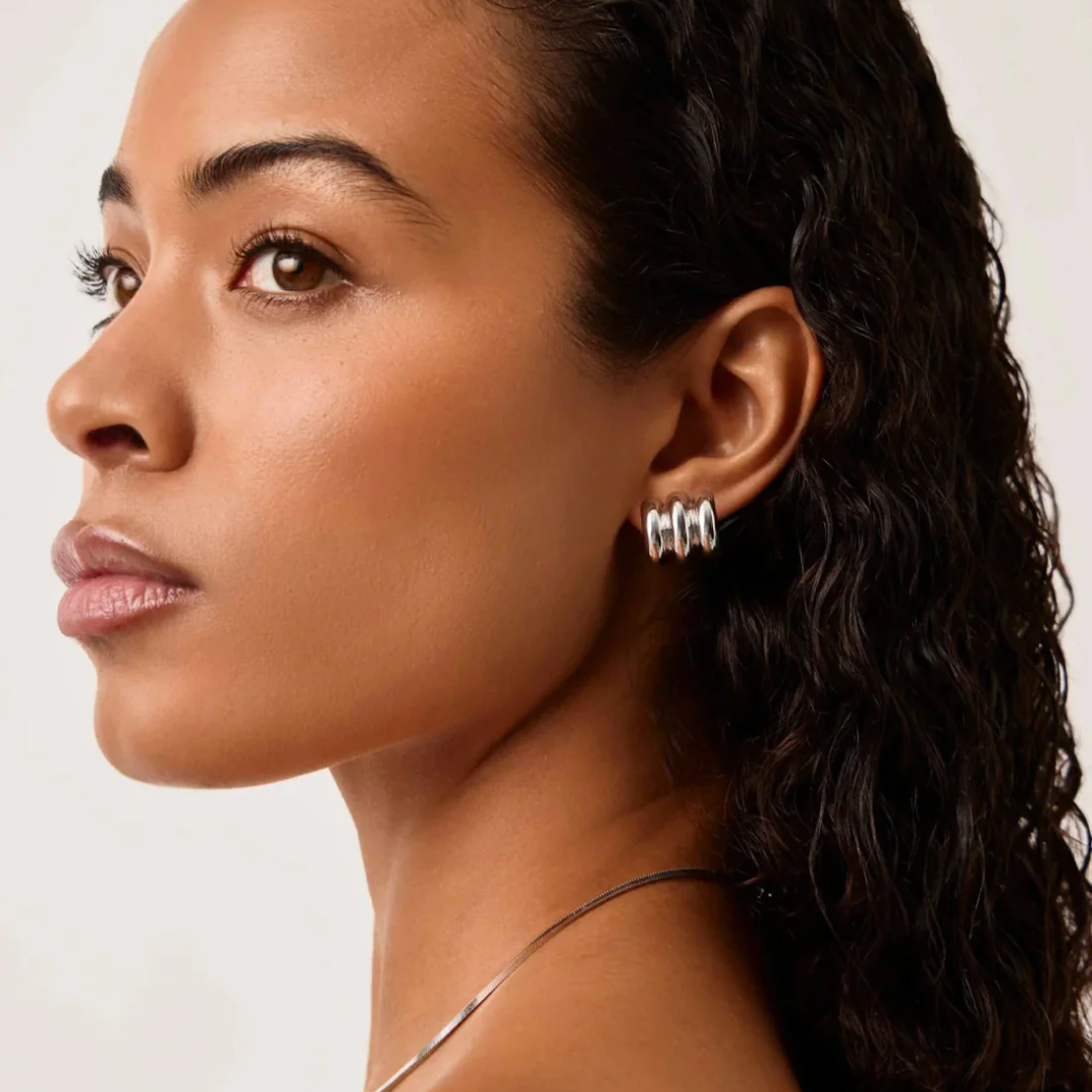 Rhodium Silver Plated Triple Hoops