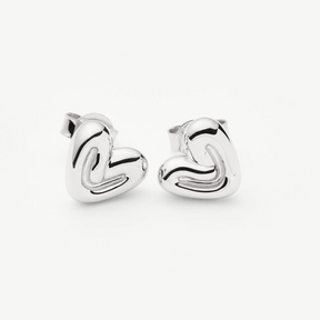 Rhodium Silver Puffy Heart Mini Stud Earrings