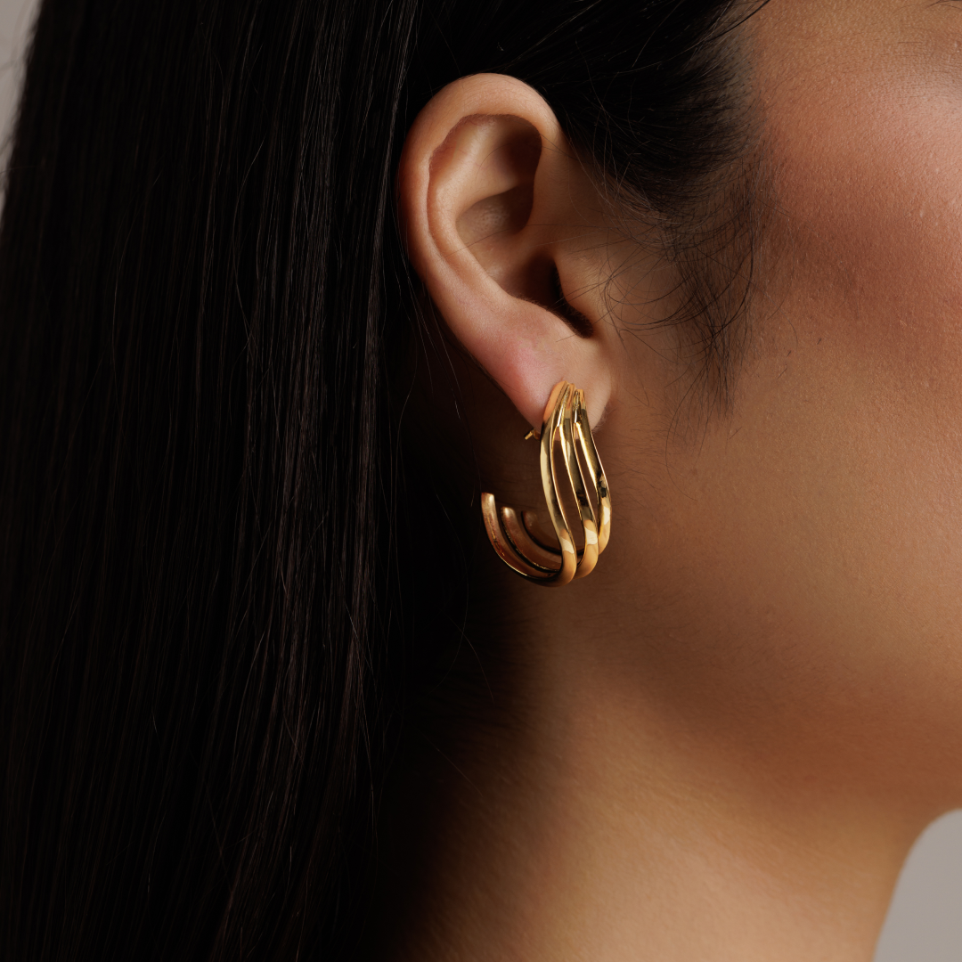 18K Gold Plated Sculpted Tri-Hoop Earrings