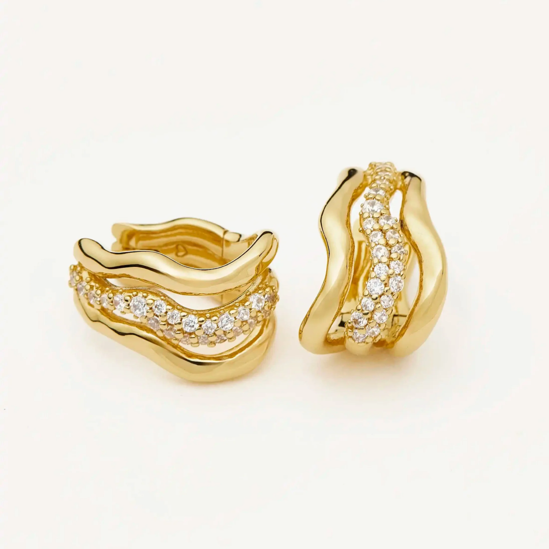 18K Gold Molten Snow Triple Hoop Earrings