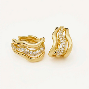 18K Gold Molten Snow Triple Hoop Earrings