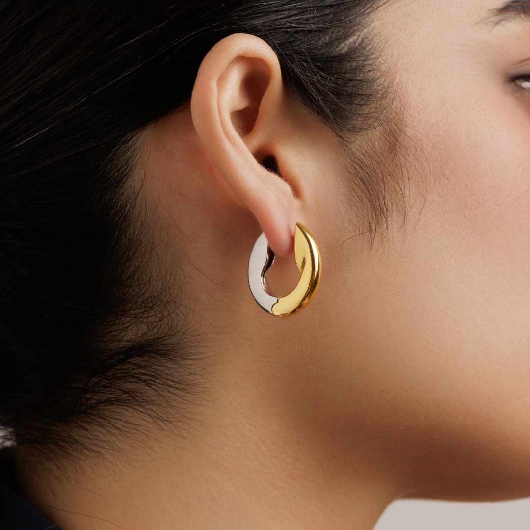 Two-Tone U-Shaped Hoop Earrings