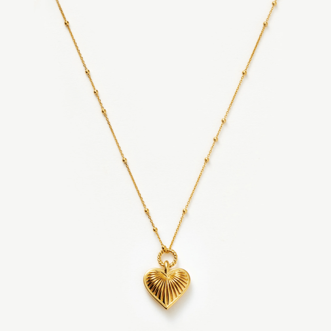 Ridged Heart Charm Pendant Necklace