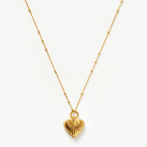 Ridged Heart Charm Pendant Necklace