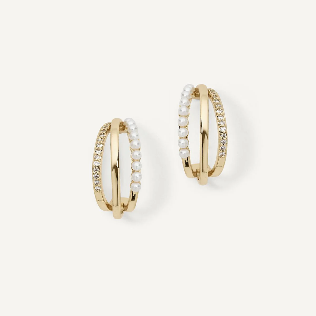 Carina Pearl & Crystal Tri-Hoops