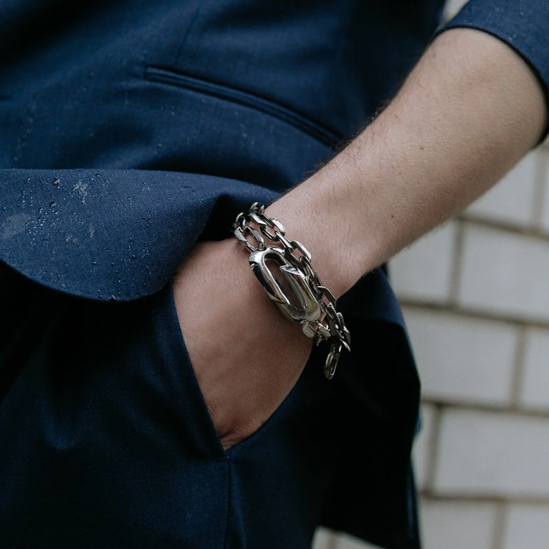 Black Rhodium Layered Industrial Link Bracelet