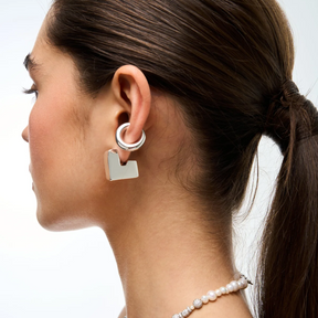 Rhodium Silver Cube Earrings