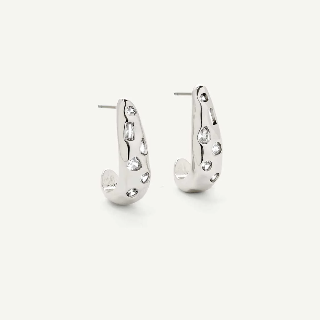 Rhodium Silver Fluid Ren Hoops