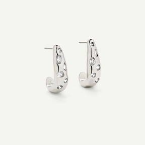 Rhodium Silver Fluid Ren Hoops