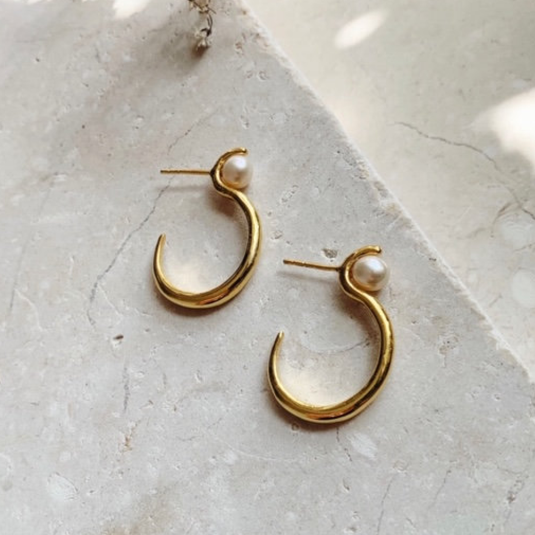 22K Gold Plated Celia Pearl Hoop Earrings