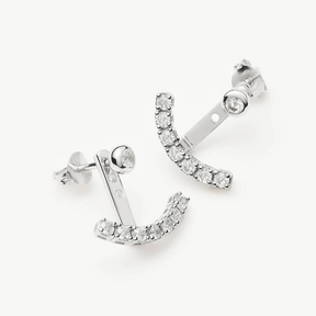 Silver Tennis Ear Jacket Stud Earrings