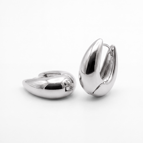 Rhodium Silver Puffy U-Shaped Hoops