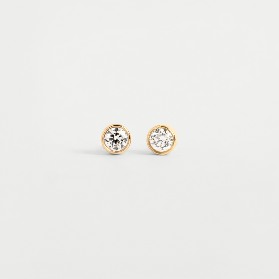 14K Yellow Gold Round Diamond Studs