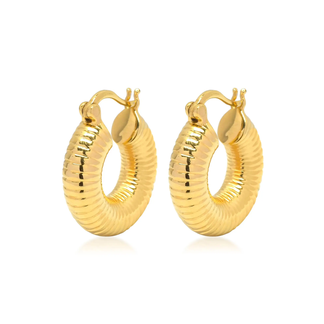 Monica Ribbed Gold Hoop Earrings