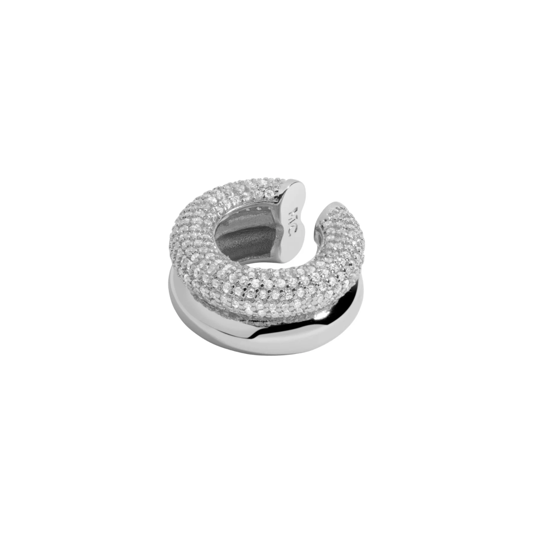 Rhodium Silver Pave Double Hoop Ear Cuff