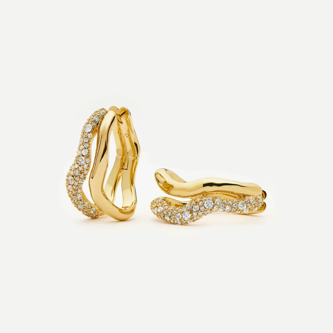 18K Gold Molten Snow Double Hoop Earrings