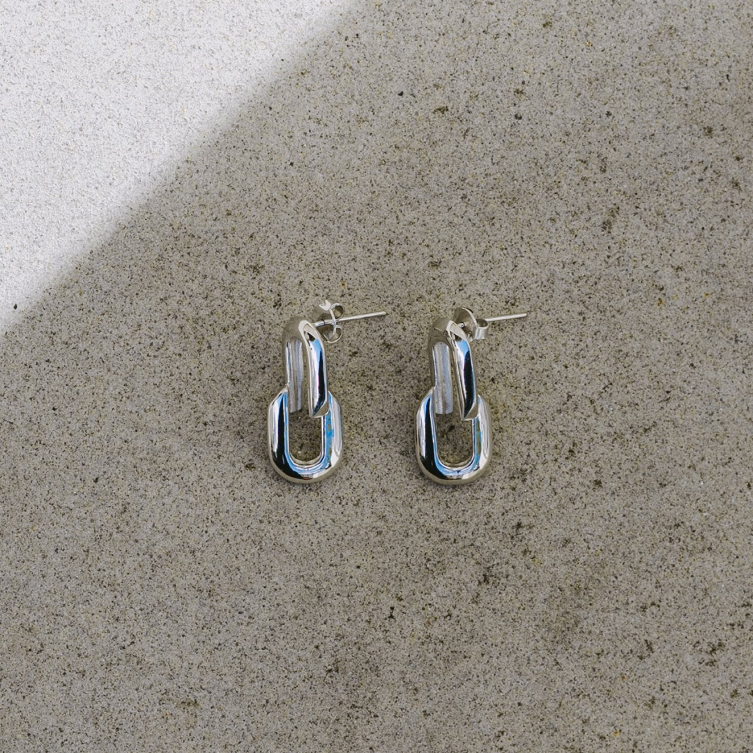 Rhodium Silver Mini Industrial Link Earrings