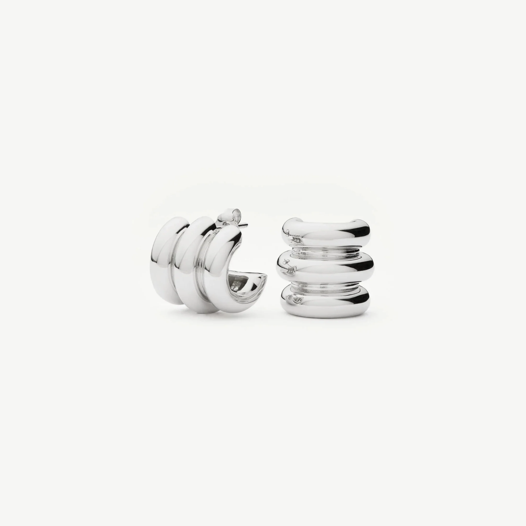 Rhodium Silver Plated Triple Hoops