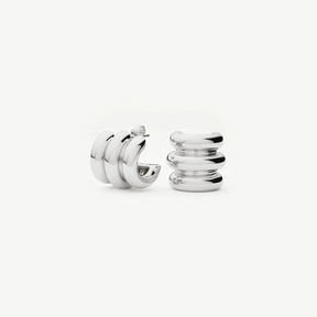 Rhodium Silver Plated Triple Hoops