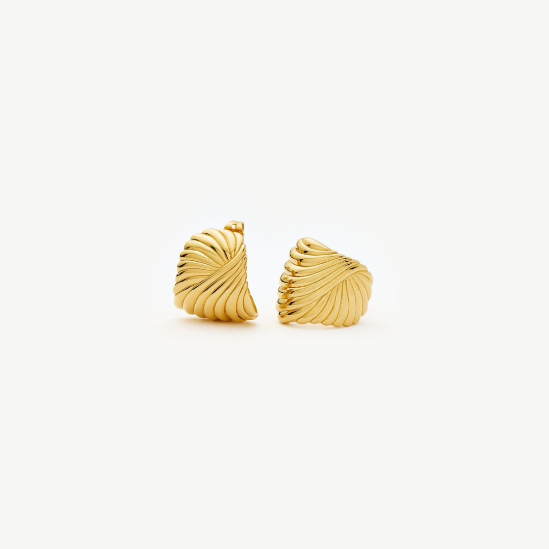 18K Gold Plated Wavy Ripple Stud Earrings