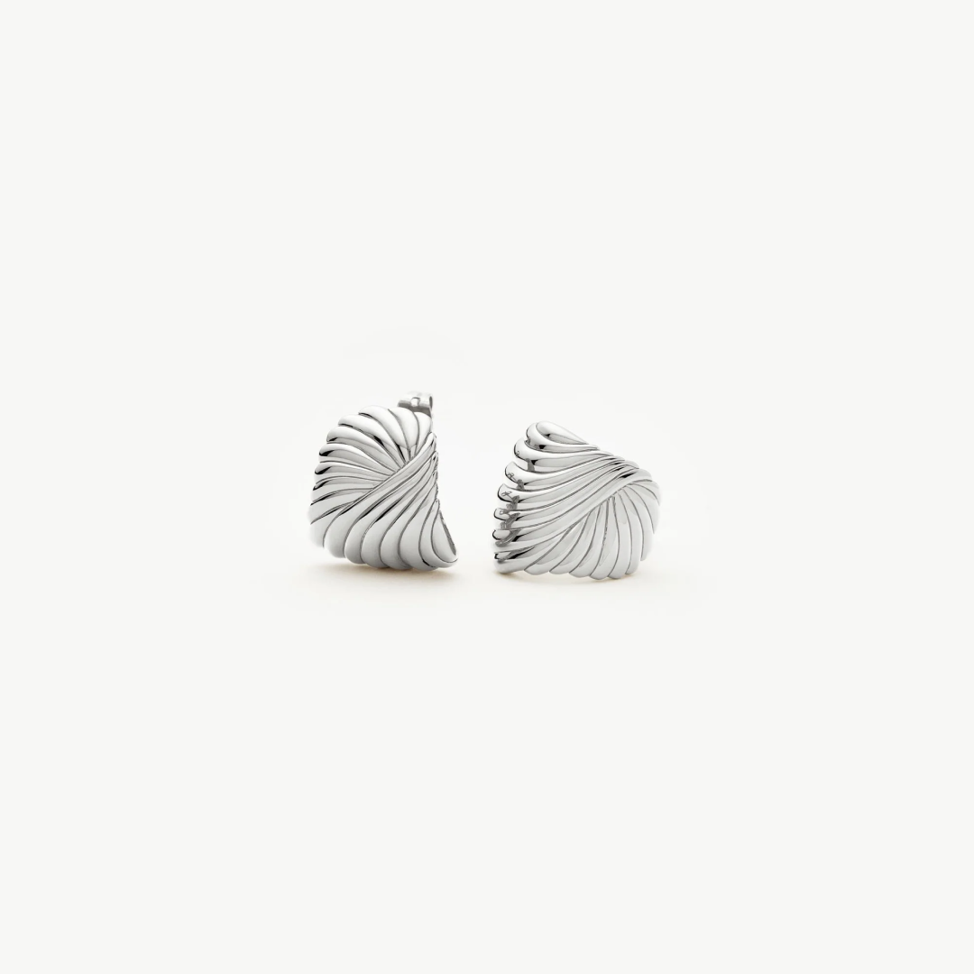 Rhodium Silver Wavy Ripple Stud Earrings