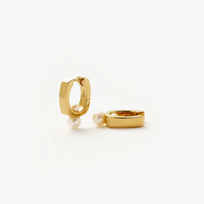 Button Pearl Square Minimalist Hoop Earrings