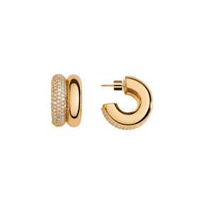 14k Gold Pave Double Hoop Earrings