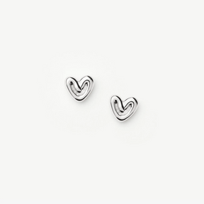 Rhodium Silver Puffy Heart Mini Stud Earrings