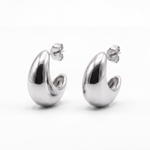 Rhodium Silver Puffy Dome Earrings