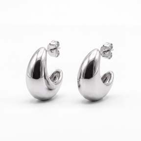 Rhodium Silver Puffy Dome Earrings
