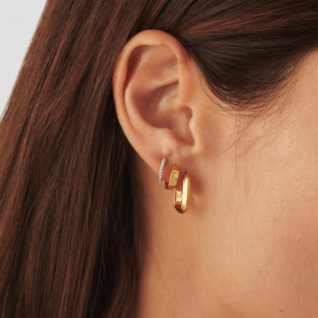 Ridged Oval Zenyu Link Hoop Earrings