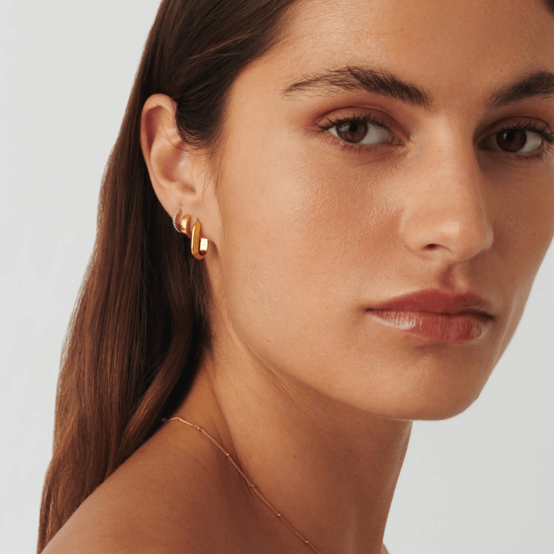 Ridged Oval Zenyu Link Hoop Earrings