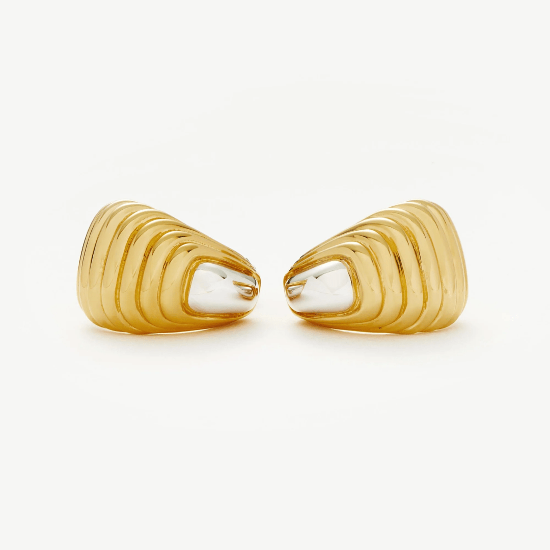 Oversized Two-Tone Ridged Stud Earrings