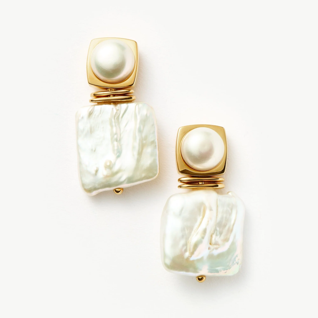 Square Pearl Statement Stud Earrings