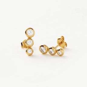 Gold Triple Stone Stud Earrings