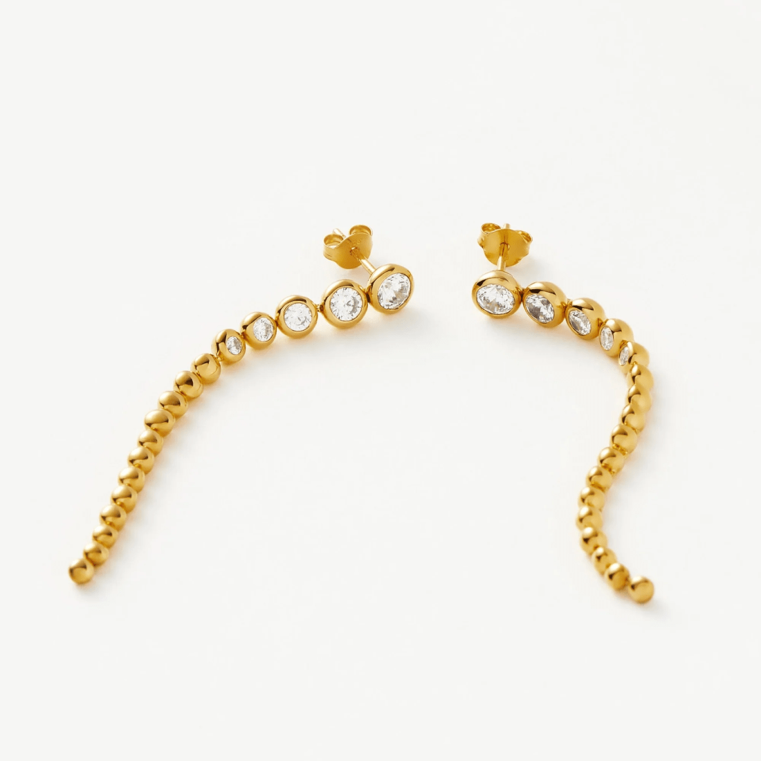 Gold Beaded Gemstone Long Drop Earrings