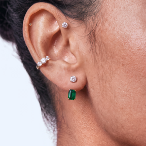 Lab Grown Emerald Drop Barbell Earring