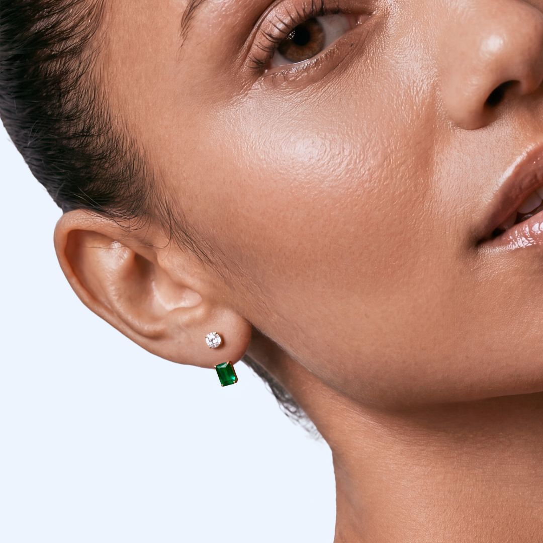 Lab Grown Emerald Drop Barbell Earring