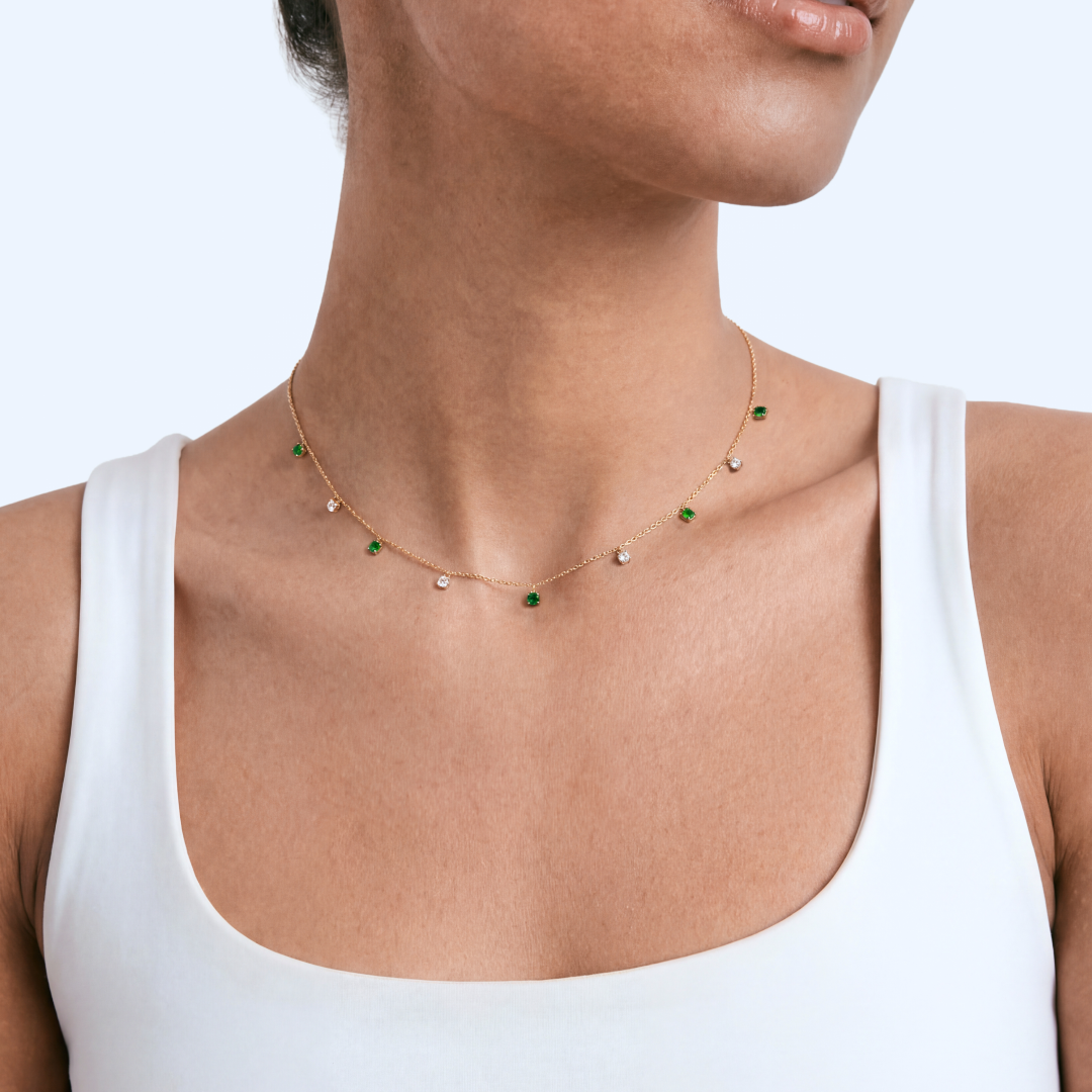 Lab Grown Emerald Drop Charm Choker Necklace