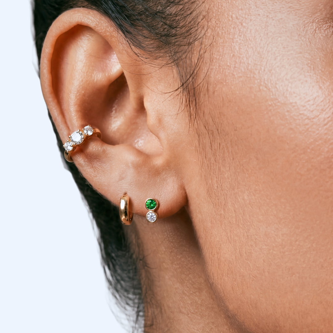 Emerald Lab Grown Diamond Round Stud Earrings