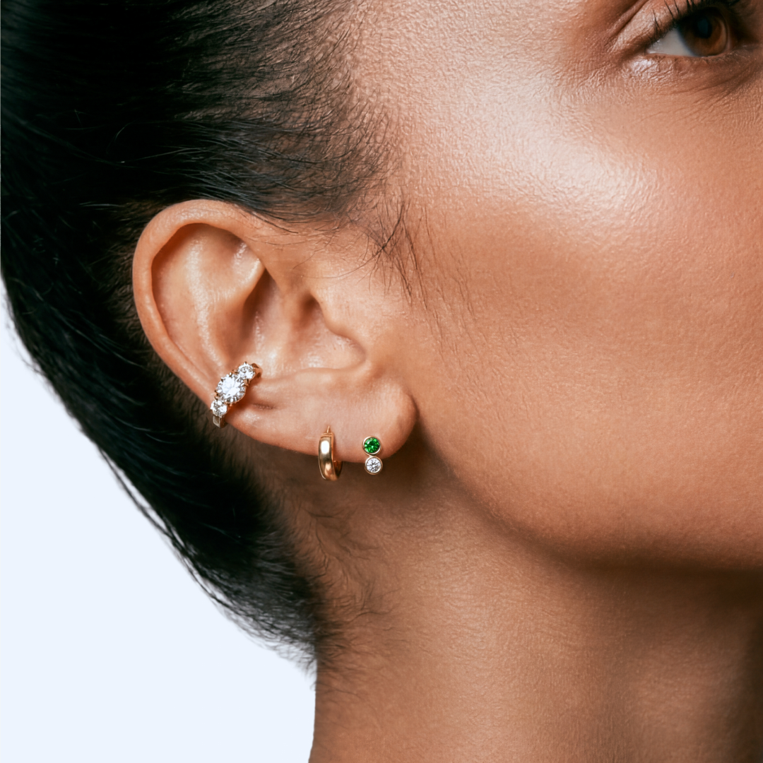 Emerald Lab Grown Diamond Round Stud Earrings