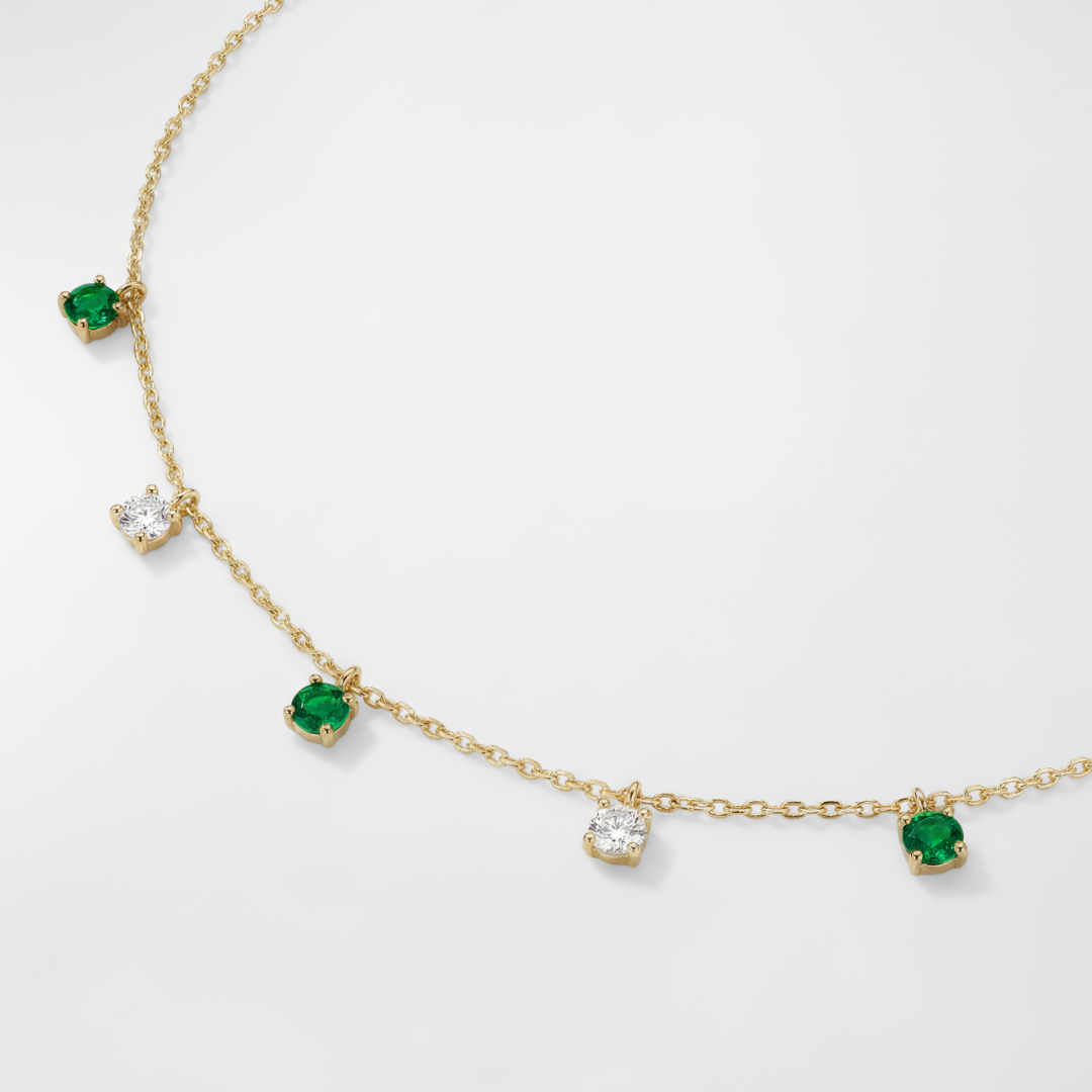 Lab Grown Emerald Drop Charm Choker Necklace