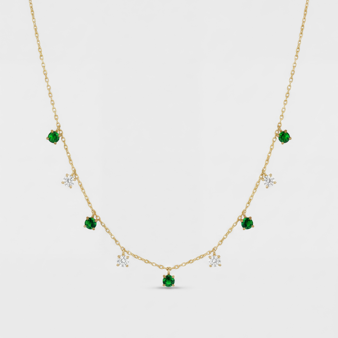 Lab Grown Emerald Drop Charm Choker Necklace